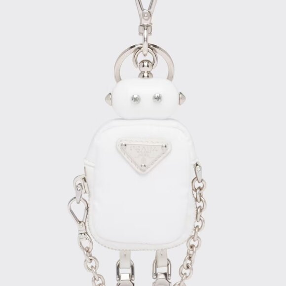 Prada White Key Holder Re-Nylon Robot Bag Charm - Picture 1 of 3